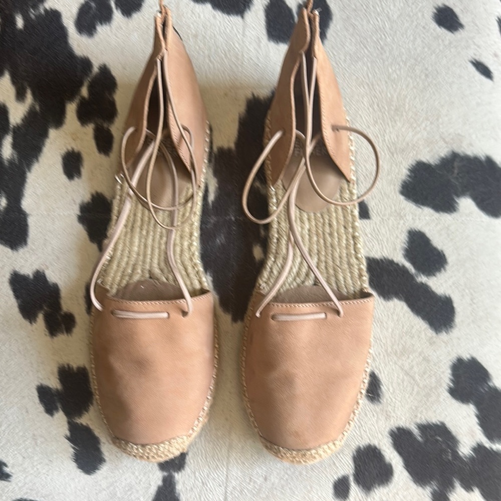 Eileen Fisher Tan Espadrille Shoes with Ankle Lace-Up
